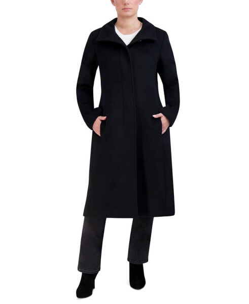 Womens Stand-Collar Single-Breasted Wool Blend Coat