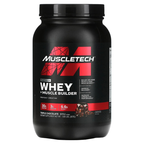 Протеиновый порошок Platinum Whey + Muscle Builder, Тройной шоколад, 1.8 фунта (817 г) от MuscleTech