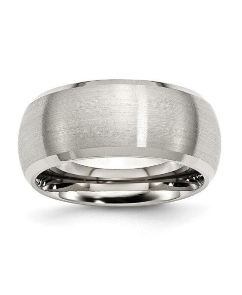 Stainless Steel Brushed Polished 10mm Beveled Edge Band Ring