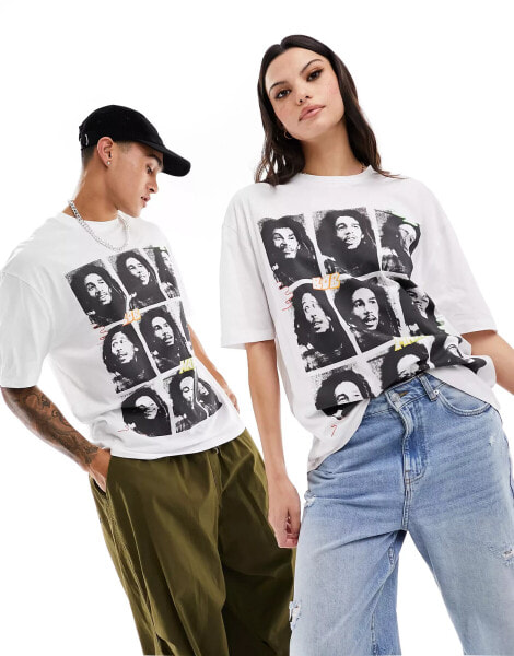 ASOS DESIGN unisex oversized license graphic tee in white with Bob Marley prints