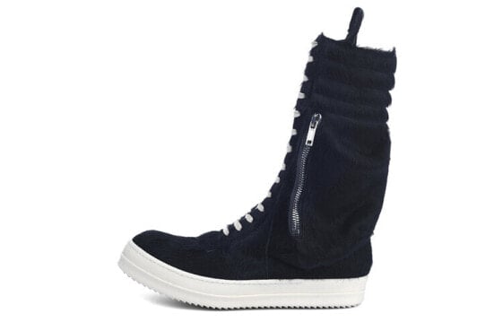 RICK OWENS/RO Strobe Runway 牛皮 真毛皮高帮 时尚板鞋 黑色 / RICK OWENSRO Strobe Runway RR02B2899LHL-91