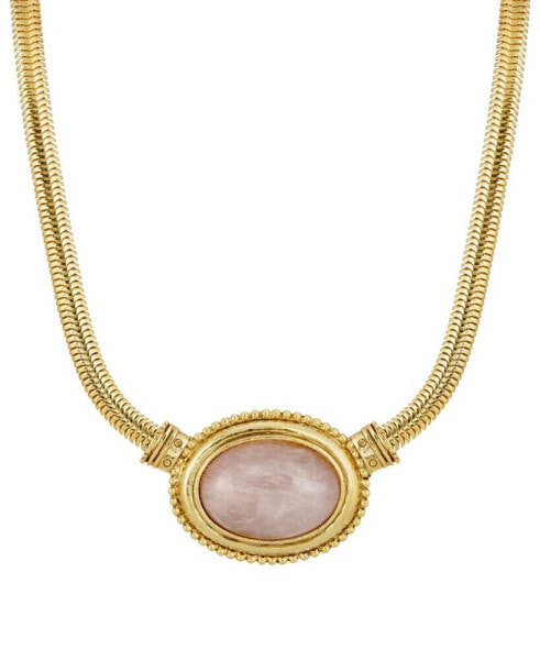 Gold-Tone Semi Precious Oval Stone Necklace