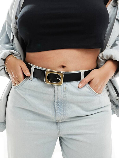 ASOS DESIGN Curve angled square buckle waist and hip jeans belt in black 