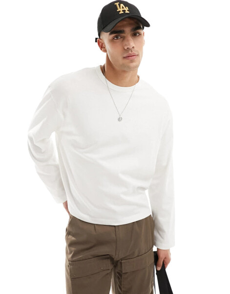 ASOS DESIGN essential heavyweight oversized boxy long sleeve t-shirt 240gsm in white