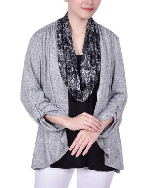 Petite Knit 3-Fer with Detachable Scarf Top
