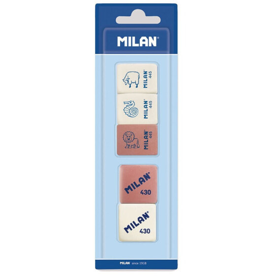 MILAN Blister Pack 2 Synthetic Rubber Erasers + 3 Synthetic Rubber Erasers