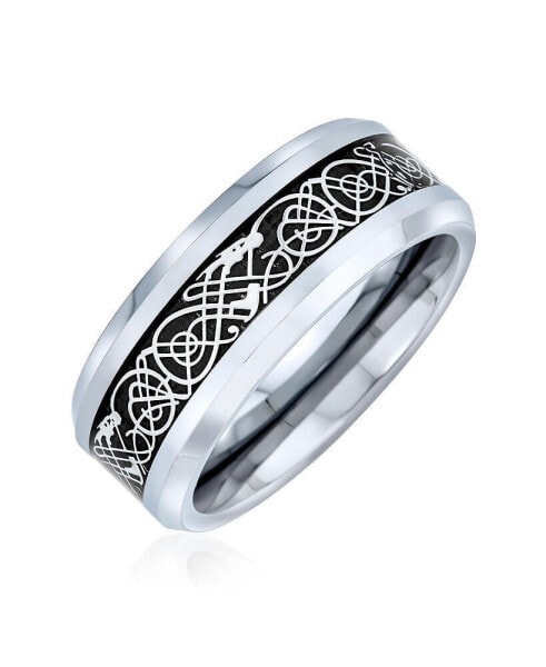 Celtic Knot Dragon Carbon Fiber Inlay Titanium Wedding Band Rings For Men For Women Comfort Fit 8MM Wide