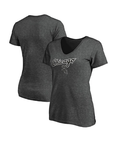 Women's Heathered Charcoal Chicago White Sox Team Logo Lockup V-Neck T-shirt