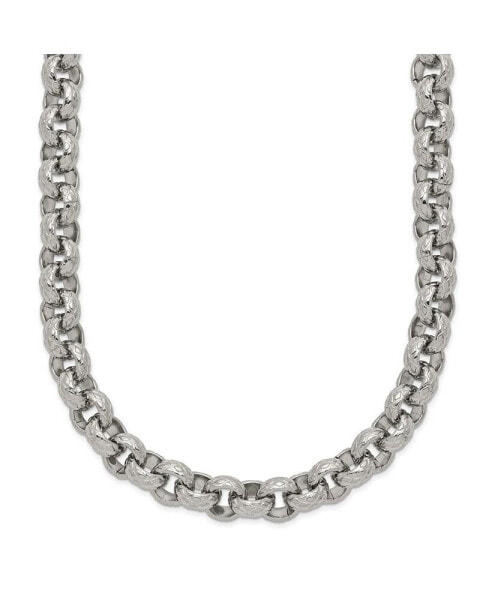 Stainless Steel Polished and Textured 24 inch Link Necklace