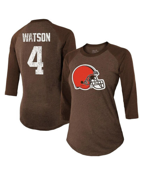 Women's Threads Deshaun Watson Brown Cleveland Browns Name & Number Raglan 3/4 Sleeve T-shirt