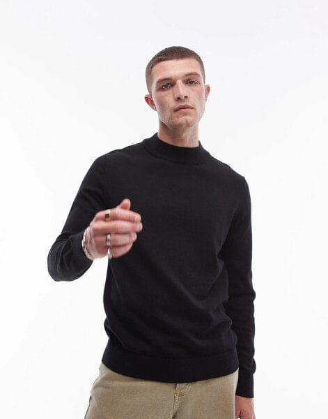 Selected Homme mock neck knitted jumper in black