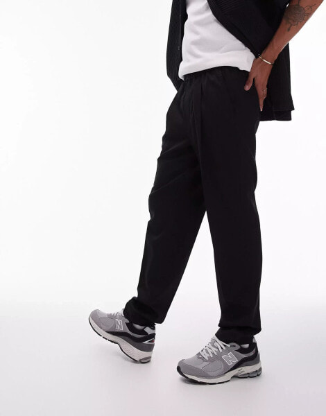 Topman smart taper trousers with elasticated waistband in black