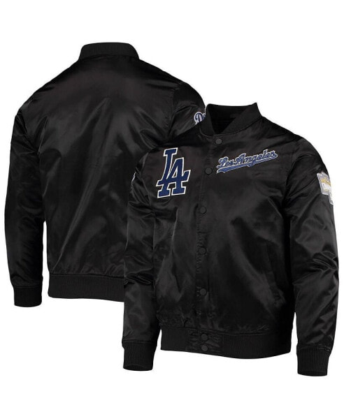 Men's Black Los Angeles Dodgers Wordmark Satin Full-Snap Jacket