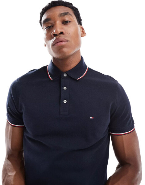 Tommy Hilfiger 1985 slim tipped polo shirt in navy