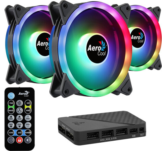 AEROCOOL ADVANCED TECHNOLOGIES Aerocool DUO12PRO Kit 3xFan 12cm ARGB LED Dual Ring Antivibration 6 Pins Black - Fan - 12 cm - 1000 RPM - 19.7 dB - 33.4 cfm - Black