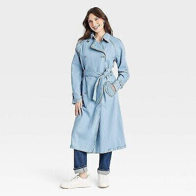 Women's Denim Trench Coat - Universal Thread Light Wash L