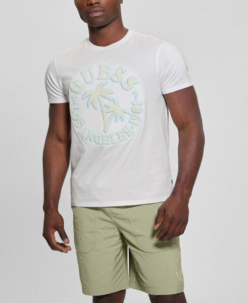 Men's Tufted-Chenille Logo Graphic Crewneck T-Shirt