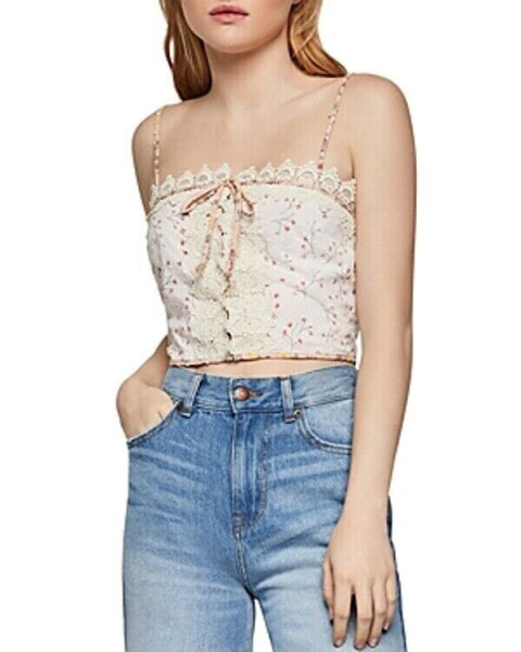 Топ BCBGeneration Lace Trim Antique White Cropped