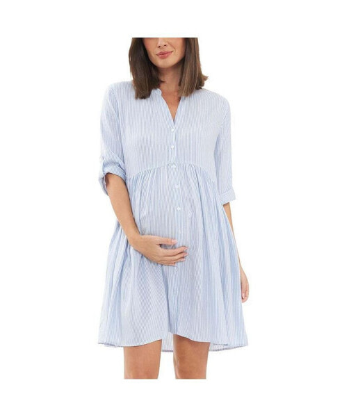 Sam Stripe Button Through Dress Sky Blue/White