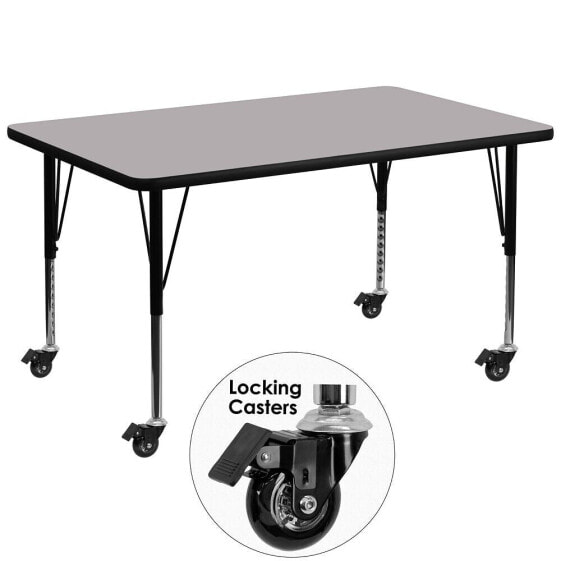 Mobile 24''W X 48''L Rectangular Grey Thermal Laminate Activity Table - Height Adjustable Short Legs