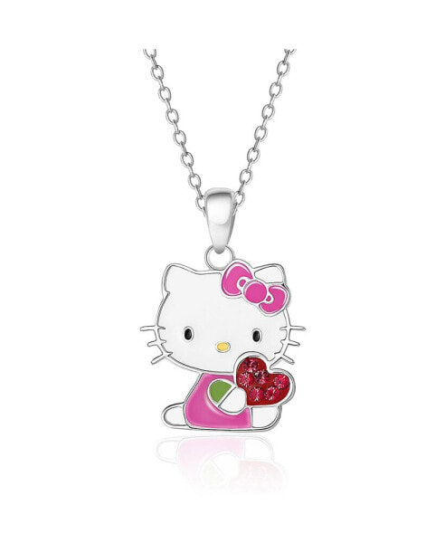 Hello Kitty sanrio Enamel and Red Crystal Pendant - 18'' Chain, Authentic Officially Licensed