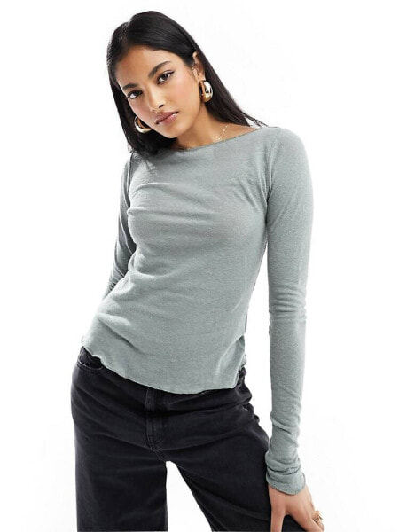 Weekday linen blend long sleeve top in dusty green