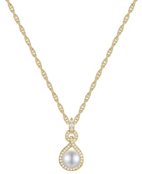 Cultured Freshwater Pearl (7-1/2mm) & Diamond (1/4 ct. t.w.) 18" Pendant Necklace in 10k Gold