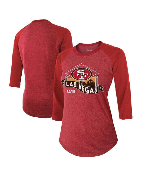 Women's Threads Scarlet San Francisco 49ers Super Bowl LVIII Vegas Raglan 3/4-Sleeve Tri-Blend T-shirt