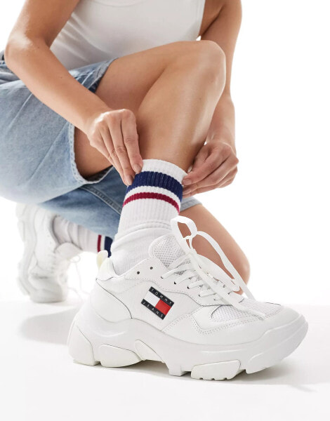 Tommy Jeans chunky flag runner trainers in white