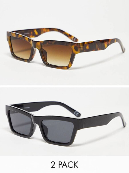 ASOS DESIGN 2 pack square sunglasses in tort and black