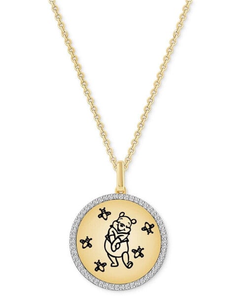 Diamond Winnie the Pooh Disc 18" Pendant Necklace (1/8 ct. t .w.) in Gold-Plated Sterling Silver