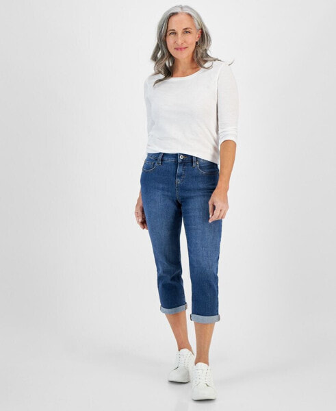 Petite Mid-Rise Curvy Roll-Cuff Capri Jeans, Created for Macy's