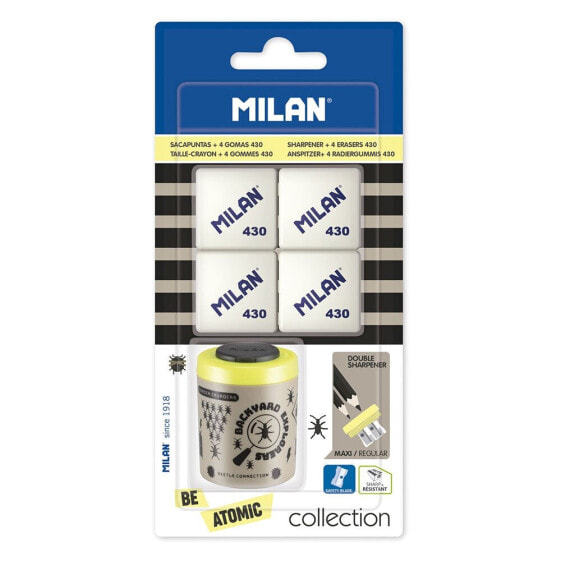 MILAN Blister Pack 1 Collection Be Atomic Special Series Sharpener+4 Erasers