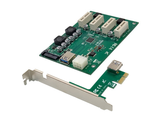 Conceptronic EMRICK PCIe x1 to 4 PCIe x1 Expansion Kit - PCIe - PCIe - PCI 2.0 - SATA 6-pin - SATA 15-pin - Green - PC
