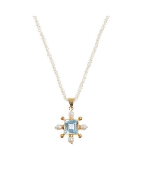 Freya Rose sEED PEARL NECKLACE WITH BLUE TOPAZ CROSS PENDANT