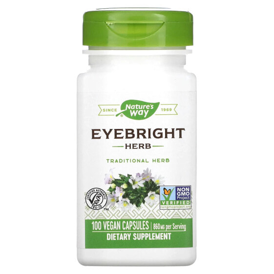 Витамины для глаз NATURE'S WAY Очечник Трава 560 мг, 100 веганских капсул (280 мг на капсулу)