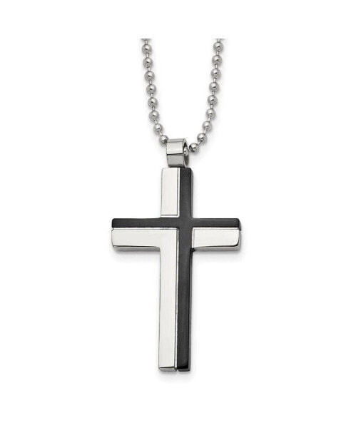 Black IP-plated Laser Cut Cross Pendant Ball Chain Necklace