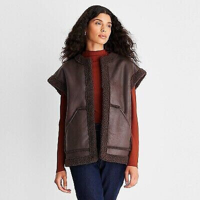 Women's Faux Shearling Lined Leather Vest - Future Collective with Reese