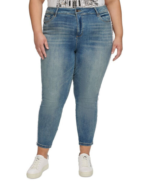 Plus Size Logo-Tape Slim-Leg Jeans, First@Macy’s