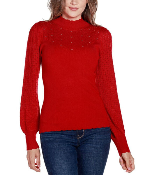 Black Label Women's Pointelle and Rhinestone Detail Sweater