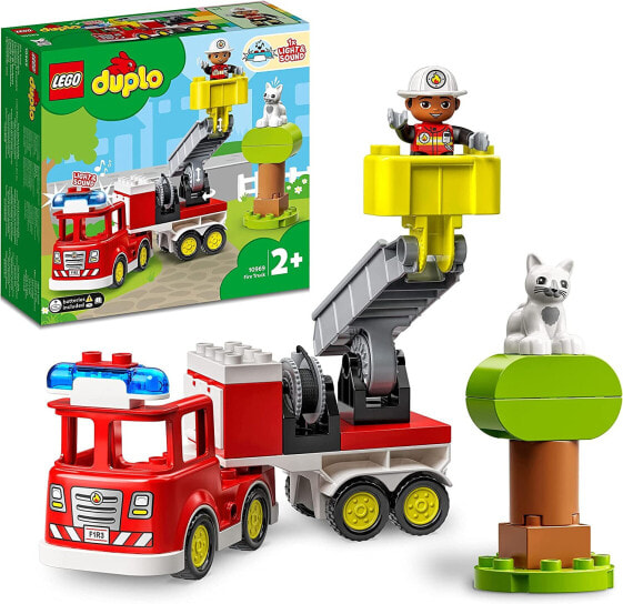 LEGO DUPLO Town Fire Engine Toy, Educational Toy for Toddlers from 2 Years, Set with Blue Light and Martin Horn, Fireman and Cat, for Girls and Boys 10969