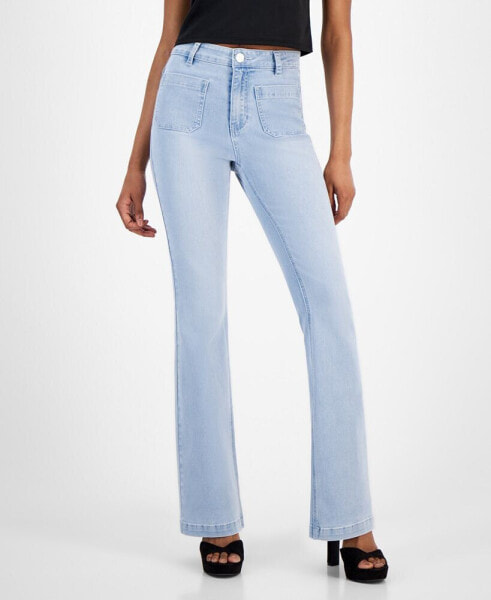 Juniors' High-Rise Patch-Pocket Flare-Hem Jeans