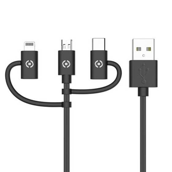 USB Cable to Micro USB, USB-C and Lightning Celly USB3IN1BK Black 1 m