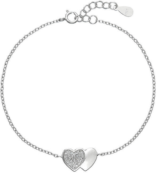 Romantic silver bracelet United hearts with zircons 13010.1