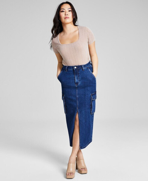 Women's Denim Cargo Maxi Skirt, Created for Macy's