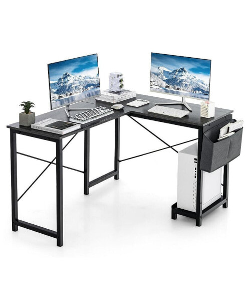 Modern Reversible Computer Desk with Storage Pocket and CPU Stand for Working Writing Gaming