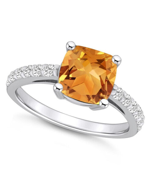 Citrine (2 Ct. T.W.) and Diamond (1/3 Ct. T.W.) Ring in 14K White Gold