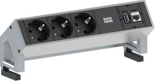 Удлинитель BACHMANN 3x Schuko 1x CAT6 1x USB3.0 - 1.5 m - 3 AC outlet(s) - Type F - Aluminium - Plastic - Black - Stainless steel - Aluminium - Plastic