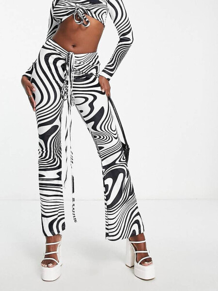 Sixth June co-ord psychedelic print trousers in black and white