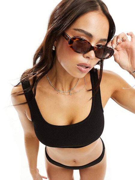 & Other Stories mix and match crinkle square bikini top in black